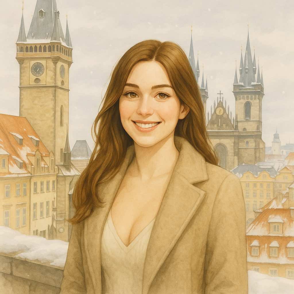 prague tourism girl winter